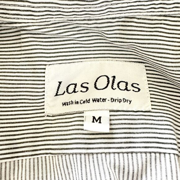 Las Olas Shirt Women M Navy White Striped Ladybug Embroidery Button Up Long Slv - Picture 4 of 9